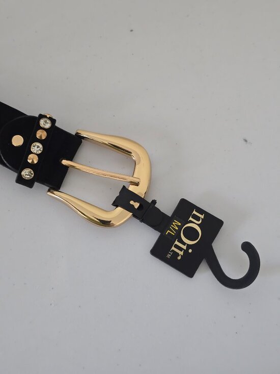 nOir Jewelry Studded Belt M Black Suede Gold Buckle NEW main image 5